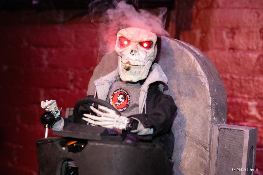 Deadman lit red in the smoke